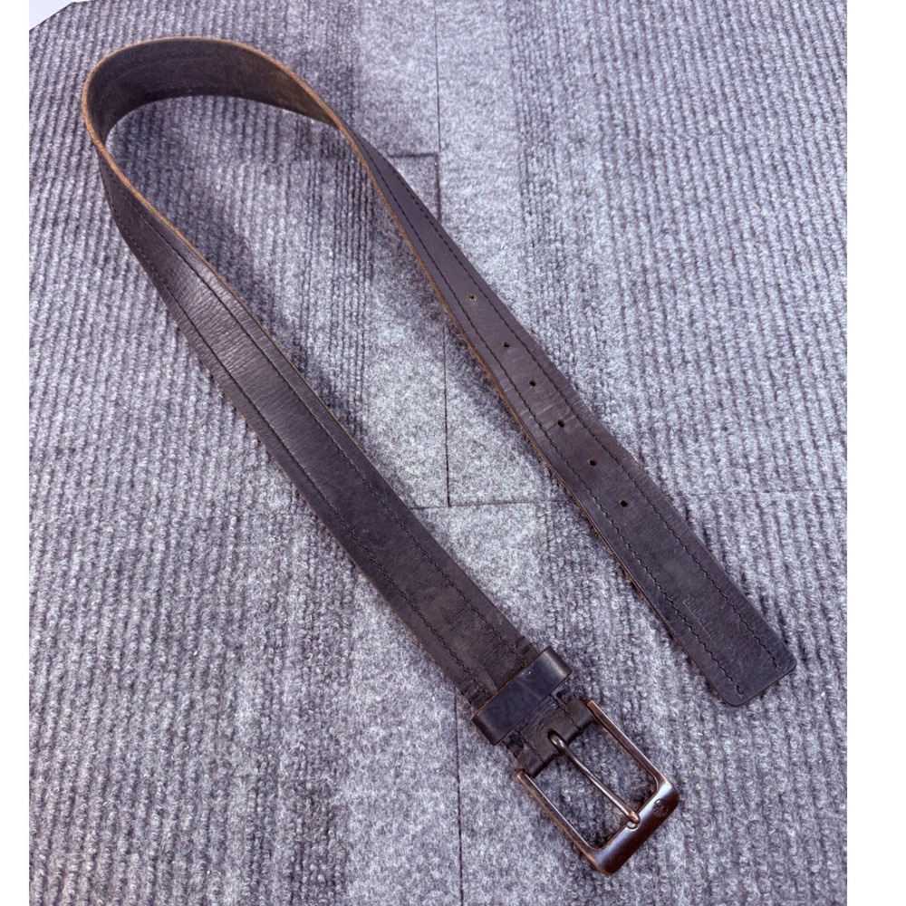 Timberland Mens Dark Brown Distressed Leather Belt Size 34-36 Rugged Workwear